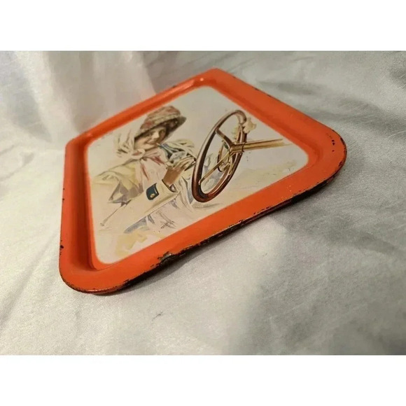 Coca Cola Collectable –Drinks Tray Gibson Girl Driving Car Rectangle Orange - Picture 4 of 5
